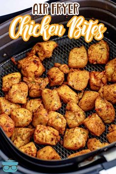 air fryer chicken bites on the grill with text overlay