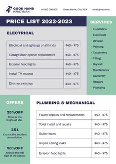 the price list for plumbing and mechanical services