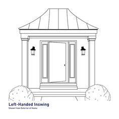 a drawing of a small building with a door