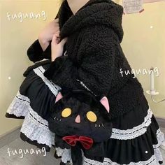 Kawaii Plush Doll Bag Cute Plush Bags For Gifts, Pink Plush Kawaii Bag, Kawaii Pink Plush Bag, Cute Plush School Bags, Kawaii Plush School Bag, Black Kawaii Shoulder Bag As Gift, Doll Bag, Cat Kawaii, Purse Gift