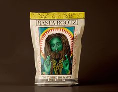 a bag of rasta rootz sitting on top of a table