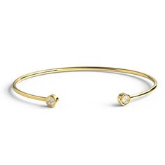 This 14k gold diamond bangle comes with 2 round diamonds. Perfect for layering or to gift someone special. M A T E R I A L & L E N G T H Available in 14k Yellow Gold, 14k Rose Gold, 14k White Gold Measurement: Standard size is for 6.5 inch wrist but can be customized. Carat Weight: .16 Number of stones: 2 Wire thickness: 1.5 mm Color: G Quality: SI-VS Additional Notes: * Non-Conflict Diamonds * Made in the USA C U R R E N T ∙ T U R N A R O U N D Processing Time: 5-7 business days Within Unit Anniversary Gold Bracelet With Single Diamond, Classic Cuff Bracelet With Single Cut Diamonds As Gift, Classic Cuff Bracelet With Single Cut Diamonds, 14k Gold Bangle With Single Diamond For Anniversary, Yellow Gold Bangle With Single Cut Diamonds For Gift, Yellow Gold Bangle Bracelet With Single Diamond, Anniversary 14k Gold Bangle With Single Diamond, Gold Bracelet With Bezel Setting For Anniversary, Round Diamond Bangle For Anniversary