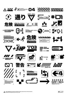 various black and white signs are shown in this graphic art work, with arrows pointing to different directions