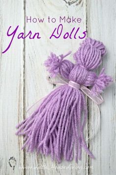 the cover of how to make yarn dolls by susan kolliss, with purple yarn and