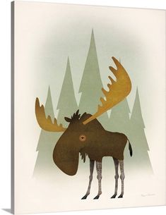 a moose standing in front of some trees