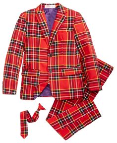 A classic Tartan plaid print turns this three-piece suit and tie set from OppoSuits into a fun and festive choice for special occasions. Lumberjack Christmas, Christmas Suit, Suit Tie, Well Groomed Men, Three Piece Suit, Plus Size Activewear, Tie Set, Well Dressed Men, Lumberjack