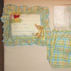 Infant Baby Boy Girl Vintage Rare Beautifully Designed Cute Winnie The Pooh Tigger 2 Piece Nursery Birth Announcement Decorative Pillow And Plaid Crib Skirt Dust Ruffle Set. Hard To Find. Will Make A Great Present. Approximate Measurements: Pillow Without Ruffle Area 9.5"X7.5"X2", With Ruffle 13"X11"X2". Dust Ruffle Skirt Without Ruffles 28"X52" Ruffle Area Included Is 46"X 69". Dust Ruffle Skirt Fits Standard Size Crib 28"X52". Ruffle Area Is 9" High. Thank You For Looking, Have A Great Day. Winnie The Pooh Baby Stuff, Cute Boy Nursery, Winnie The Pooh Nursery Ideas, Cute Baby Boy Nursery, Baby Room Design Boy, Disney Bedding, Winnie The Pooh Nursery, Winnie The Pooh Tigger, Cute Winnie The Pooh