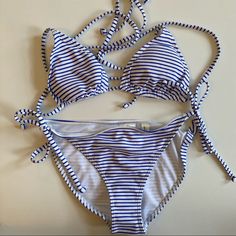 H&M Nautical Striped Bikini. Both Top And Botttom Size 4. Nwt. Greece Bathing Suits, Navy Blue Bikinis, White Bathing Suit, White Bikinis, Womens Bathing Suits, Bathing Suits, Nautical, Hawaii, Greece