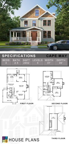 two story house plans with three levels and an open floor plan for the first level