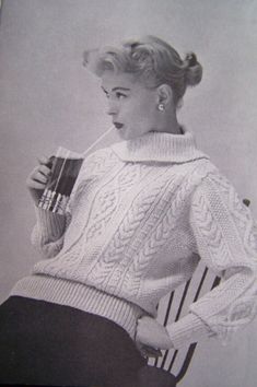 "Bear Brand Turtleneck Fisherman Family Sweaters Vintage Knitting Patterns SET! 3 Patterns in 1 PDF Awesome set of 3 1960's vintage knitting patterns, style 8404, includes men's, women's & children's pullover! Instructions include women's size 34-36, similar to size 16-18 (circa 1960's version of these sizes), men's size 40-42, and children's size 10-12. NOTE: I have also included a file of \"Helpful Information\" which includes a size chart for reference. (Ex: women's size 16 is 36\" bust, 28\" Family Sweater, College Sweater, Vintage College, Vintage Knitting Patterns, Motif Vintage, Sweater Vintage, Sweater Knitting Patterns, Pullover Sweater Women, Knit Pullover