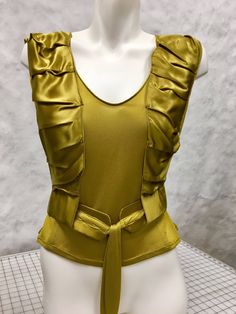 Golden mustard color silk jersey and charmeuse top.  100% silk.  Wide shoulder silk jersey tank top with draped silk charmeuse harness straps that hold braided belt.  Incredibly soft and luxurious fabrics and rich vibrant color.  Soft shape.  Available 2 only in sizes 6 and 8.  Ask us about final sale discount option. Gowns For Girls, Braided Belt, Mustard Color, Silk Charmeuse, Cute Fits, Evening Dresses Prom, Luxury Women, Silk Top, Luxury Fabrics