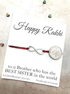 Raksha Bandhan Card:  This charming bracelet is the perfect Rakhi for brothers or cousins.  The bracelet length is 12" and can easily be securely tied using 3 knots to your desired fit around your wrist and the ends snipped to the length you like.  Each knot represents a wish.There will be various other styles listed and come back and check often for more!https://www.etsy.com/ca/shop/LilyDailyBoutique?ref=seller-platform-mcnav&section_id=24063281 Bulk discounts and wholesale available, send Bohemian Friendship Bracelets For Mother's Day Gift, Traditional Adjustable Jewelry For Valentine's Day, Spiritual Friendship Bracelets As Festival Gifts, Adjustable Jewelry For Festive Gift Occasions, Adjustable Jewelry As Festival Gift, Adjustable Jewelry For Festival Gifts, Adjustable Jewelry For Gifts And Festivals, Traditional Personalized Bracelet As Gift, Cards For Brother