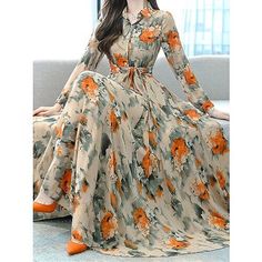 Corian Dress, Elegant Floral Dress, Streetwear Mode, Floral Dresses Long, Print Dresses, Line Dress, Style Maxi Dress, Dress Maxi, Boho Maxi Dress