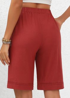 Solid Color Bottoms With Drawstring, Short Length, Stretch Wide Leg Shorts, Red Solid Long Pants, Red Solid Color Long Pants, Red Drawstring Bottoms For Summer, Red Drawstring Summer Bottoms, Non-stretch Red Bottoms, Red Pants With Built-in Shorts For Summer, Elastic Waistband Knee-length Shorts