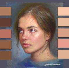 a painting of a woman's face in pastel tones