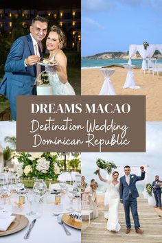 a collage of photos with the words dreams macao destination wedding