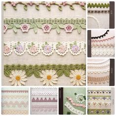 several different types of crocheted laces and flowers