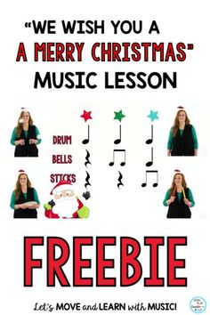 a poster with the words freebie and music notes in red, green, and black