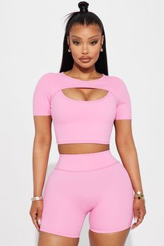 Available In Black And Hot Pink. Active Top Compression High Neckline Short Sleeve Cut Out Padded High Intensity Pair with "Circut Elevate Active Biker Short" Body: 75% Nylon 25% Spandex Inner Mesh: 82% Nylon 18% Spandex Imported | Circut Elevate Active Short Sleeve Top in Hot Pink size Small by Fashion Nova Hot Pink Fashion, Black And Hot Pink, Active Top, Service Women, Biker Short, Cute Comfy Outfits, Active Shorts, Barbie Fashion, Comfy Outfits