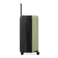 Don't want to leave anything behind? The spacious Meridian will hold it all with its 97-liter capacity! Now available in this larger size for your checked luggage needs, our signature hard shell suitcase is every traveler's dream. Features include an uncrushable exterior, chip-proof color, retractable luggage handle, two-inch expansion zipper, TSA-approved locking zippers, and four 360-degree spinner wheels for smooth rolling. Did you just receive your Meridian and are trying to get it open? The Modern Green Travel Cases, Modern Hard Shell Luggage With Sleeve, Modern Green Travel Luggage, Modern Green Luggage With Sleeve, Modern Hard Shell Luggage For Travel, Rectangular Hard Shell Luggage For Business Trips, Green Luggage With Sleeve For Business Trips, Hard Shell Luggage With Luggage Sleeve For Travel, Suitcase Design