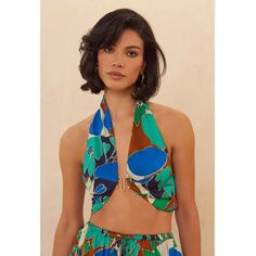 Diem Halter Top By Cult Gaia Size Small Botanic Aqua Pattern. Retail 298 Chic Blue Triangle Halter Top, Chic Multicolor Halter Top For Day Out, Chic Blue Halter Top For Vacation, Blue Floral Print Halter Top, Cult Gaia, Halter Top, Blue Green, Color Blue, Top Blouse