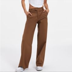 Good American Woven Trousers In The Color Sepia, Nwt. High Rise Fit. Wide Leg. Medium Weight. 34" Inseam. 57% Cotton / 39% Nylon / 4% Elastane Retails New @ $155 On The Website. Classic Brown Wide Leg Office Pants, Classic Brown Wide Leg Pants For Office, Chic Tailored Brown Wide Leg Pants, Chic Tailored Brown Wide-leg Pants, Classic High Waist Brown Pants, Elegant Fitted Brown Wide Leg Pants, Brown Fitted Wide Leg Pants For Office, Fitted Brown Wide Leg Pants For Office, Brown Full-length Bottoms For Office