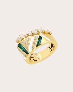 TERZIHAN Epoca Lycia Index Ring | OLIVELA Index Ring, Marquise Cut Diamond, Fancy Jewelry, Diamond Carat, Green Enamel, Gold Enamel, Diamond Color, Marquise Cut, White Enamel