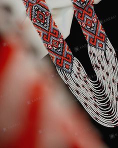 Red Necklace Gerdan Beaded Necklace Ukrainian Necklace Bead - Etsy Ukraine Ukrainian Necklace, Beadwork Necklace, Necklace Bead, Red Necklace, Bohemian Necklace, Necklace Statement, Plaits, Handmade Beads, Beaded Necklaces