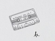 a drawing of an audio cassette with the word awesome mix vol 1 written on it