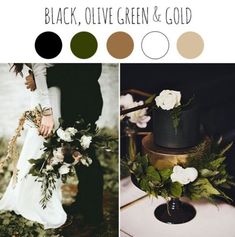 black, olive green and gold wedding color scheme