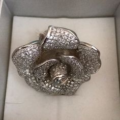 Size 7.5 Beautiful Flower Ring From Ambrosia Paris Never Before Worn Luxury Silver Flower Ring, Luxury Formal Flower-shaped Ring, Luxury Flower-shaped Ring For Formal Occasions, Luxury Flower Ring For Formal Occasions, Luxury Flower Jewelry For Evening, Luxury Flower-shaped Jewelry For Evening, Luxury Flower-shaped Evening Jewelry, Luxury Formal Flower Ring, Elegant Silver Diamond Flower Ring