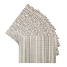 six pieces of white and grey striped paper on a white background, with one folded in half