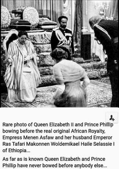 an old photo of queen elizabeth and prince philip in their royal regal robes, surrounded by other people