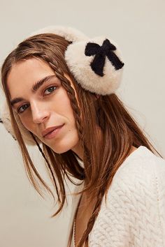 The perfect pair to add to your cold-weather accessories collection, these fun and fuzzy ear warmers are featured in a faux fur fabrication with bow printing at sides for the ideal femme fishing touch. | So Sweet Ear Warmers by Hansel From Basel at Free People in White Knit Earmuffs, Free People Hat, Baker Boy Cap, Floppy Sun Hats, Holiday Gift Ideas, Cozy Gift, Ear Warmer, Accessories Collection, Head Accessories