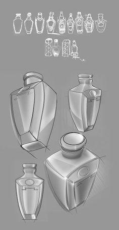 a bunch of different types of vases on a gray background