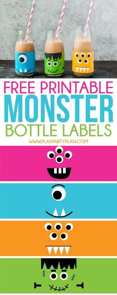 free printable monster bottle labels for kids to use in crafts and party decorating