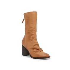 Free People-Elle Bootie Achieve a laidback look with ease by zipping up the Elle booties from Free People. This classic pair features simple silhouette, complete with a mid-shaft design and a strong block heel. Complete with a slouchy silhouette that adds an effortlessly cool touch to your style. Click here for Boot Measuring Guide. Tan Boots Heel, Square Toe Boots Tan, Womens Tan Ankle Boots, Womens Tan Leather Boots, Tan Womens Boots, Simple Silhouette, Bootie, Block Heels, Zip Ups