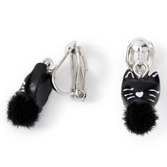 Claire's Black Cat Pom Pom Clip-On Earrings All Black Cat, Piercing Kit, The Black Cat, Cute Black Cats, Silver Cat, Kids Earrings, Fashionable Jewelry, Demi Fine Jewelry, Earrings Black