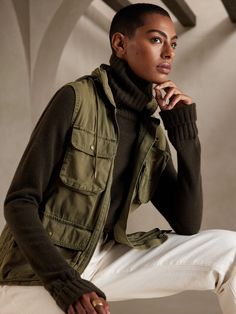 Heritage River Vest | Banana Republic Vests For Women, Cargo Vest, Hidden Hood, Costume Makeup, Fly Fishing, Stand Collar, Cotton Twill, Banana Republic, Coats Jackets