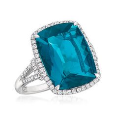 Ross-Simons - 12.00ct London Blue Topaz, .40ct t. w. Diamond Ring Emerald Cut in 14kt White Gold. Size 6. A radiant look for a brand-new you. This magnificent 12.00 carat rectangular cushion-cut London blue topaz exudes a deep velvety hue that is simply beyond compare. Edged in .40 ct. t. w. round brilliant-cut diamonds and set in polished 14kt white gold. 3/4" wide. Diamond and London blue topaz ring. Blue Topaz birthstones are the perfect gift for December birthdays. Diamond Ring Emerald Cut, Topaz Birthstone, Rectangular Cushion, Emerald Cut Diamond Ring, Blue Gemstone Rings, London Blue Topaz Ring, Topaz Color, Ring Emerald, Pink Topaz