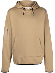 sand brown jersey fleece embroidered logo at the sleeve drawstring hood long sleeves elbow patches elasticated cuffs front pouch pocket sleeve zip pocket elasticated hem Yellow Hoodie, Airport Fashion, Elbow Patches, Drawstring Hoodie, Mens Activewear, Ski Wear, Logo Embroidered, Fleece Hoodie, Aliens