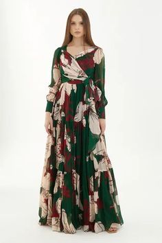 Shop for KoAi Multi Color Chiffon Floral Pattern Maxi Dress for Women Online at Aza Fashions White Tiered Dress, Tie Up Dress, Maxi Dress Collection, Girls Maxi Dresses, Designer Maxi Dress, Maxi Dress For Women, Maxi Dress Pattern, Chiffon Floral, Embroidered Maxi Dress