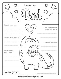 father's day card with the words i love you dad and an image of a dinosaur