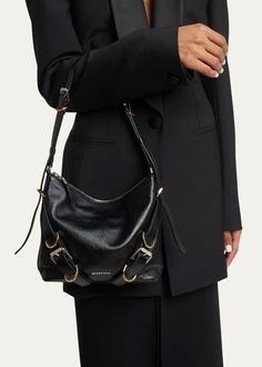 Givenchy Voyou Small Crossbody Bag in Tumbled Leather - Bergdorf Goodman Givenchy Bag, Black Gloves, Mini Shoulder Bag, Small Crossbody Bag, Small Crossbody, Black Cross Body Bag, Medium Bags, Bergdorf Goodman, Lambskin Leather