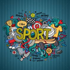 the word sport surrounded by doodles and objects