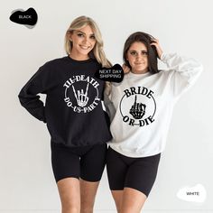 Bride or Die Sweatshirt, Bride Party Sweatshirt, Bridal Party Sweatshirt, Bachelorette Sweatshirt, Bachelorette Party, Do Us Party, Hoodies and Sweaters 📣 Please check all photos for details. 📣 Use "Add message to Seller" link on the checkout page to send a message or important details for your order. 📣 We use Bella Canvas and Gildan when we have a shortage of stocks. 📣 Our printing method is Decal Printing, Premium Vinyl and Heat Press. 📣 How Do I Order? - Please check all size chart measu Bachelorette Party Sweatshirts, Bachelorette Matching Sweatshirts, Bachelorette Party Graphic Print Crew Neck Top, Bride Squad Sweatshirt, Bride To Be Sweatshirt, Print Decals, Heat Press, Inside Out, Types Of Shirts