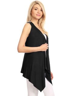 95% Rayon 5% Spandex Fitted Open Front Vest For Layering, Black Sweater Vest For Summer Layering, Open Front Vest For Layering, Black Sleeveless Cardigan For Spring, Fitted Sleeveless Versatile Sweater Vest, Fitted V-neck Vest For Layering, Sleeveless Cardigan For Summer Layering, Sleeveless Summer Cardigan For Layering, Versatile Stretch Sweater Vest For Layering