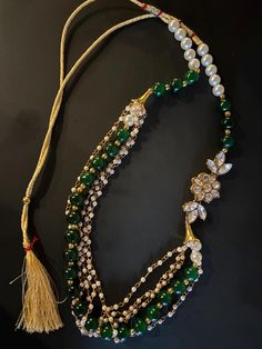 Indian Bridal Necklace Set with Earrings - Ideal for Mehndi, Sangeet, Weddings, Baby Showers, Festivals, Teej, Sindhara, Diwali, and Rakhi. This elegant set features green and gold hues with pearls and Kundan accents, perfect for any special occasion. Indian Bridal Necklace, Necklace Set With Earrings, Bridal Necklace Set, Elegant Sets, Bridal Necklace, Indian Bridal, Wedding Necklace, Green Gold, Diwali