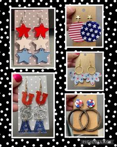 "How adorable are these red white & blue earrings!  They are perfect for the 4th of July & Memorial day. Hooks add about 1/2\"." Blue Patriotic Earrings For Independence Day, Patriotic Blue Earrings For Independence Day, Patriotic Red Star-shaped Earrings, Patriotic Earrings For 4th Of July, Patriotic 4th Of July Earrings, Patriotic Multicolor Earrings For Independence Day, Red Dangle Earrings For 4th Of July, Patriotic Red Star Earrings, Patriotic Earrings For 4th Of July Gift