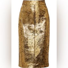 Raoul Metallic Cracked Leather Pencil Skirt Size 12 Nwt Raoul Gold And Black Skirt. Cracked-Leather. Fully Lined. Concealed Hook And Zip Fastening At Back. 100% Leather; Lining: 100% Acetate. Dry Clean. Color: Metallic Raoul Lambskin Leather Skirt With Cracked Foil Finish. High Rise. Pencil Silhouette; Midi Length. Back Zip. Lined Dry Clean. Imported. All Store Items Are Department Store Purchases Which Means Item May Have Been Tried On And Handled By Retail Store Customers Prior To Sending Your Leather Pencil Mini Skirt For Party, Designer Fitted Leather Skirt, Luxury Fitted Leather Skirt, Gold Fitted Chic Skirt, Luxury Fitted Gold Skirt, Luxury Leather Skirt, Chic Leather Pencil Skirt For Formal Occasions, Luxury Workwear Midi Skirt, Luxury Pencil Skirt For Workwear